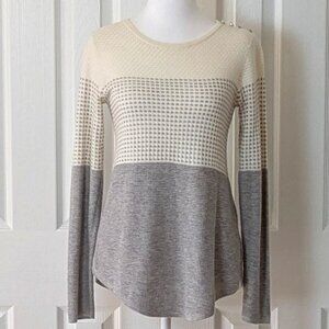 CHARTER CLUB Womens Pull On Long Sleeve Knit Top  Size S  Cream Gray  NWOT